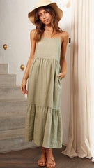 Olivgrünes Slip-Midikleid