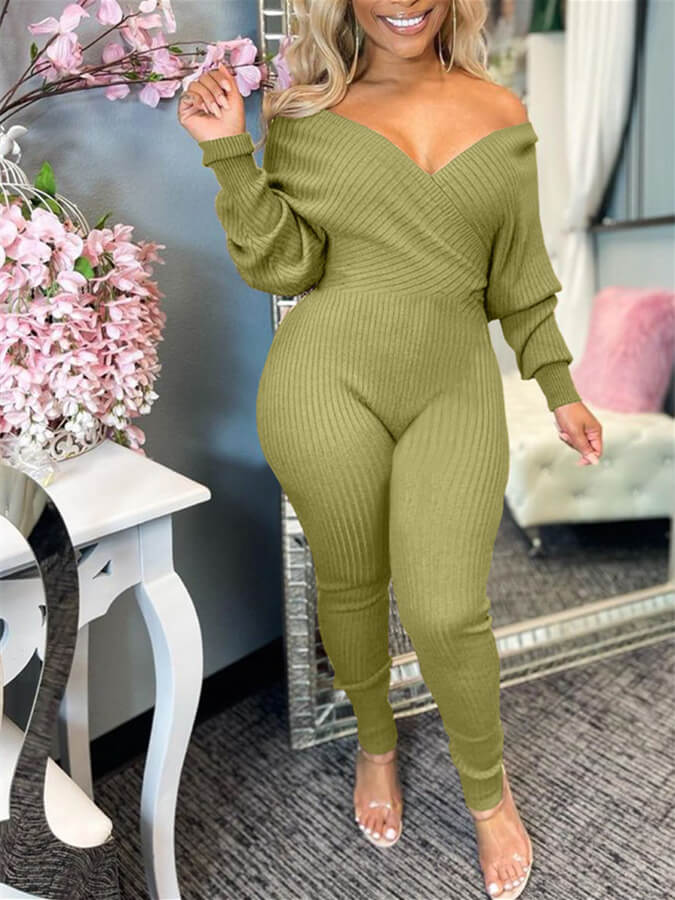 Indiebeautie V-Neck Ribbed Jumpsuit
