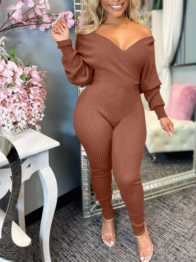 Indiebeautie V-Neck Ribbed Jumpsuit