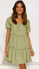 Olive Green Babydoll Mini Dress