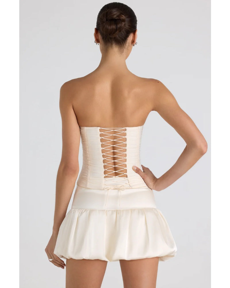 2024ss sexy breast wrap patchwork lace-up dress