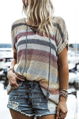 Weekend Living Colorful Lace Up Knit Top