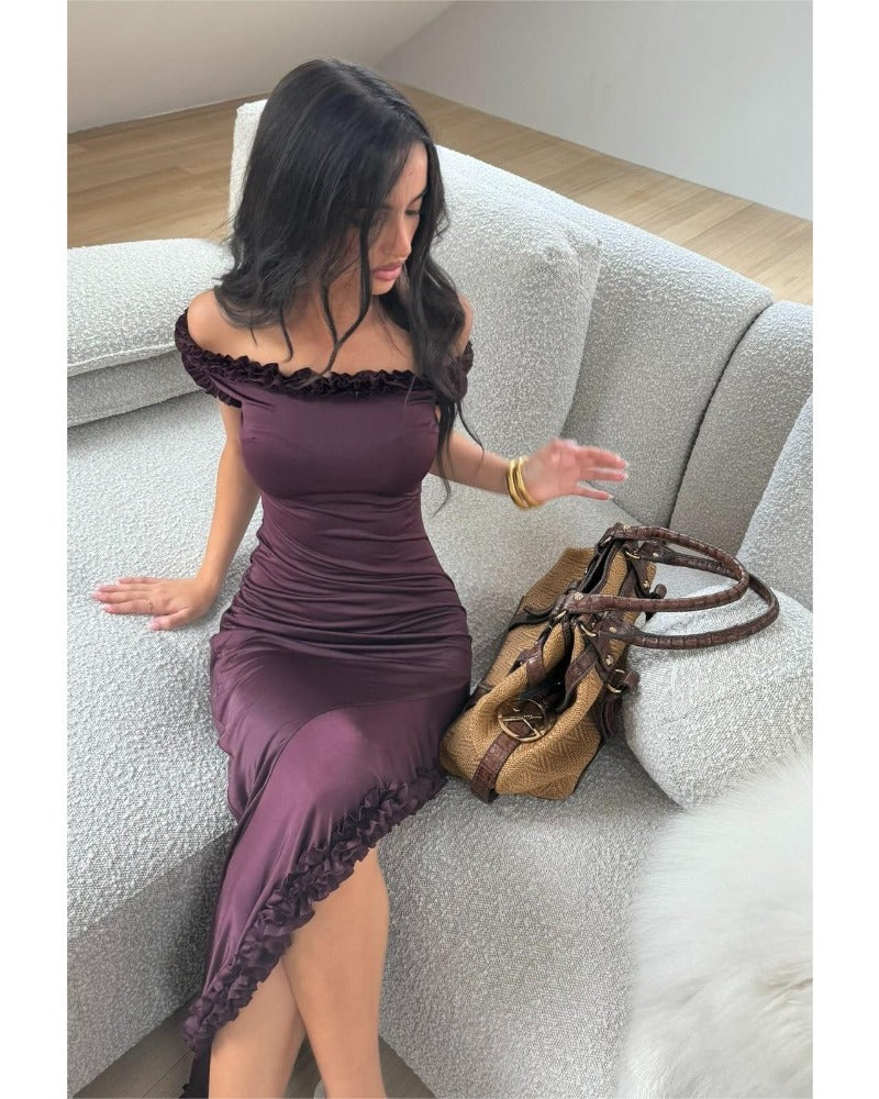 2024ss sexy off-the-shoulder lace dress
