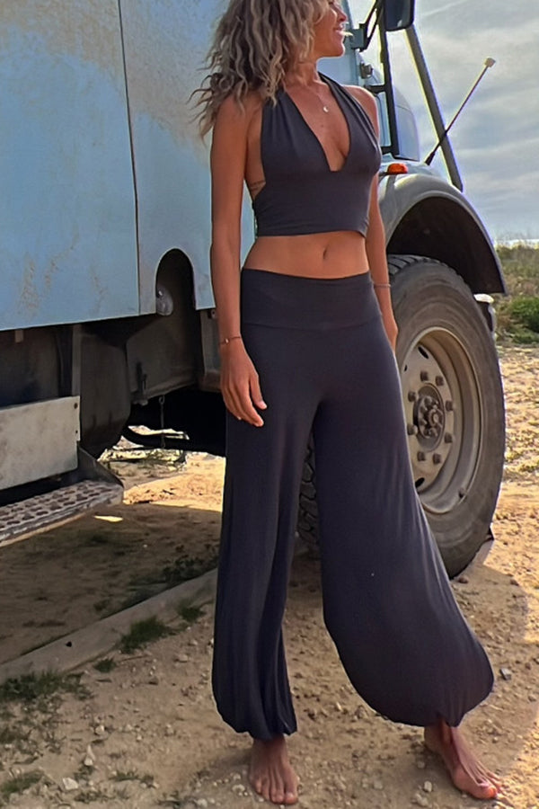 Very Necessary U-Neck ruched halter Crop Tank