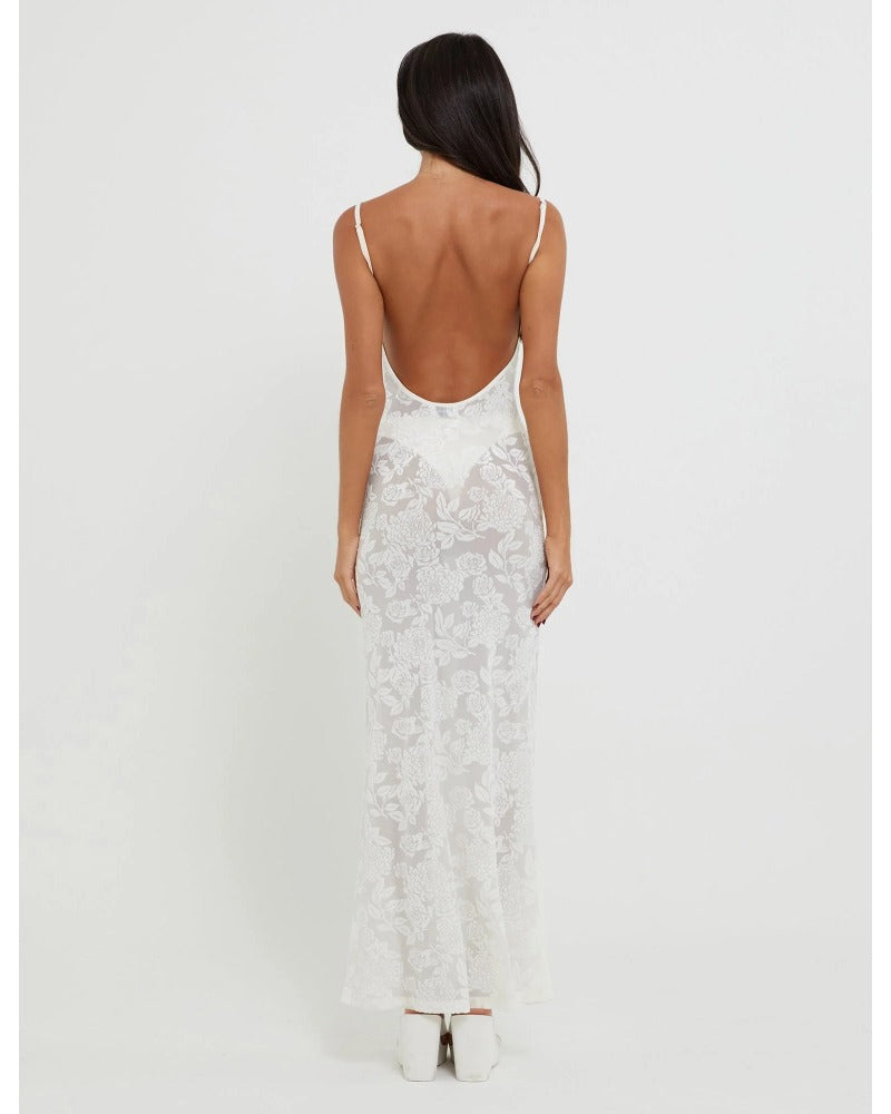 2024ss sexy halter plant print see-through dress