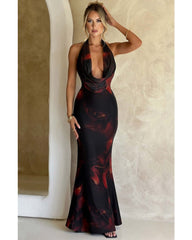 2024ss sexy halter neck deep V halter dress