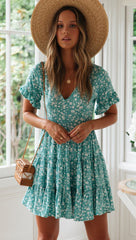 Delicate Aqua Floral Skater Dress