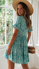 Delicate Aqua Floral Skater Dress