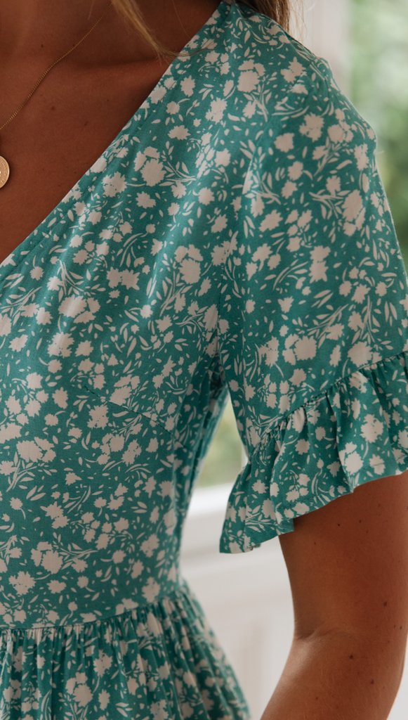 Delicate Aqua Floral Skater Dress