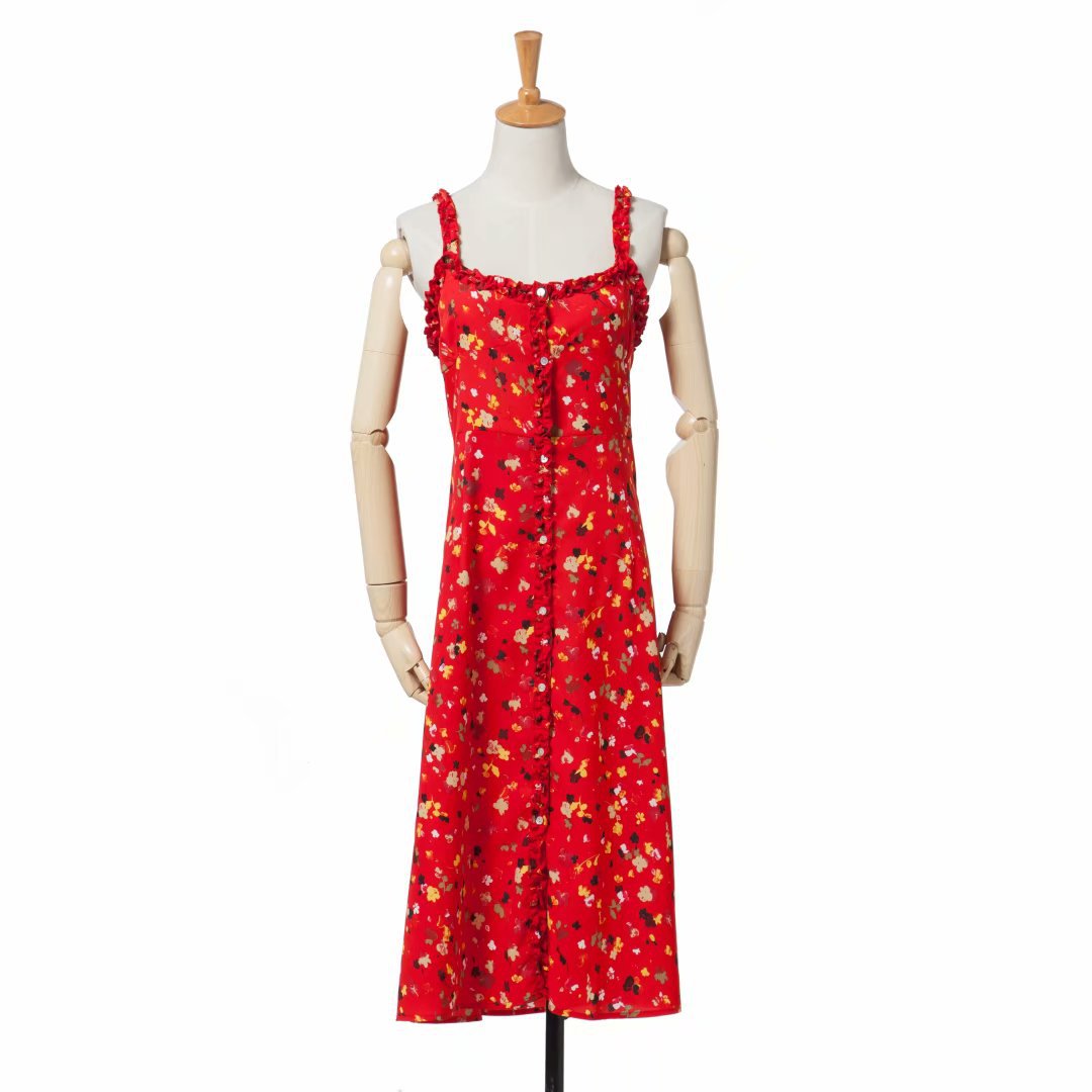 Red Floral Button Down Long Dress