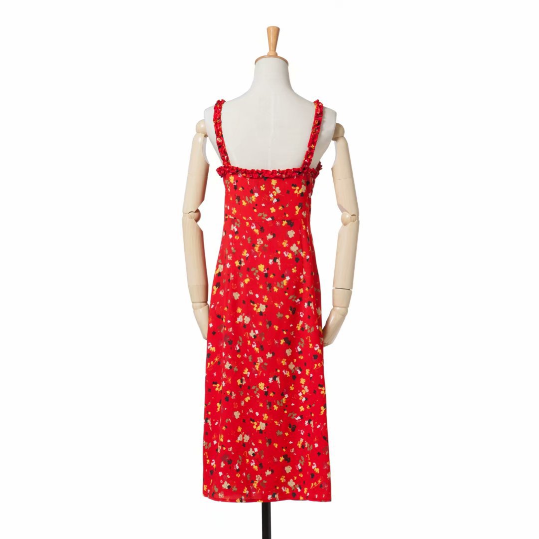 Red Floral Button Down Long Dress