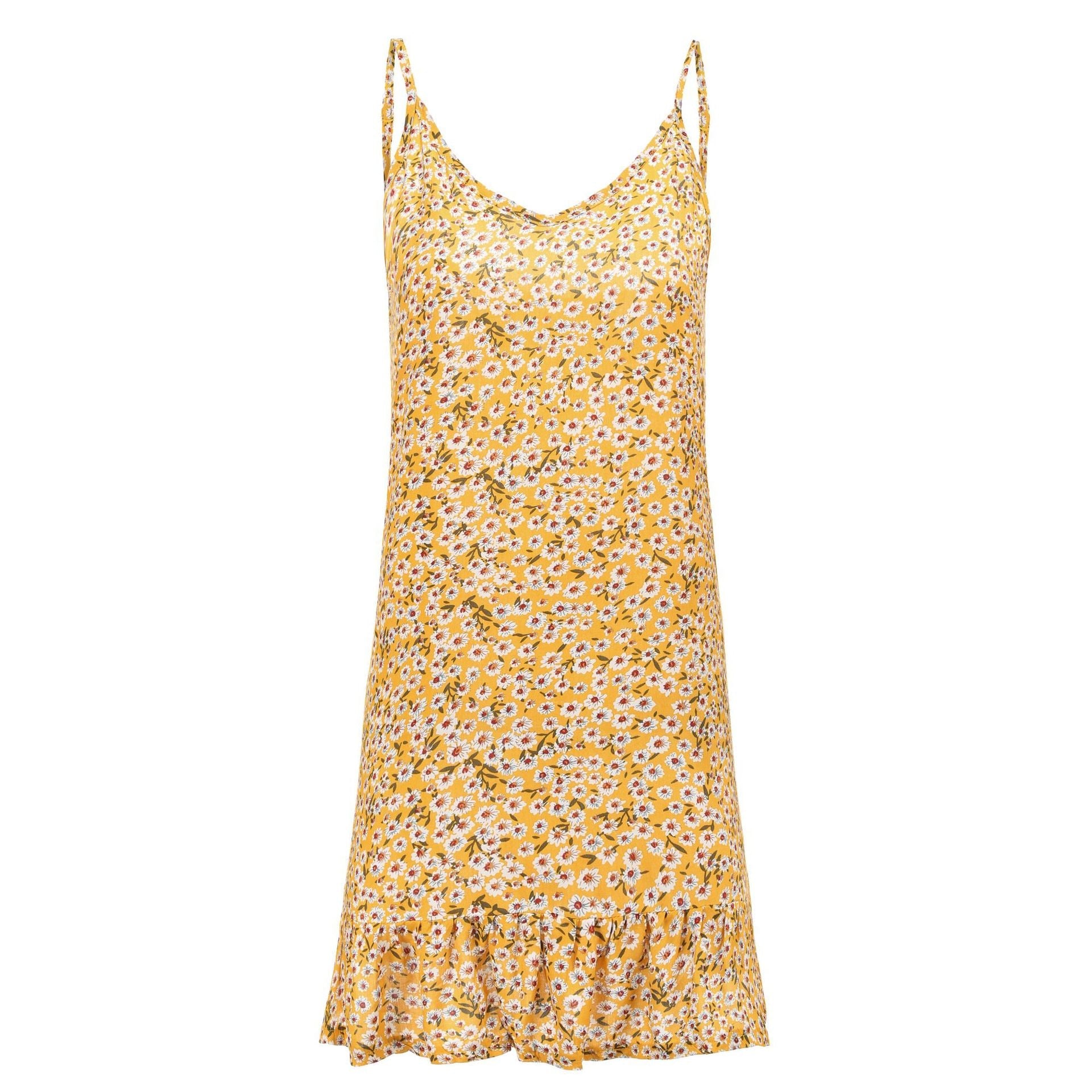 Yellow Floral V Neck Cami Dress