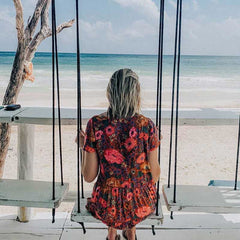 Retro Red Floral Buttoned Rayon Dress