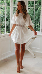 White Crochet Waist Flare Dress