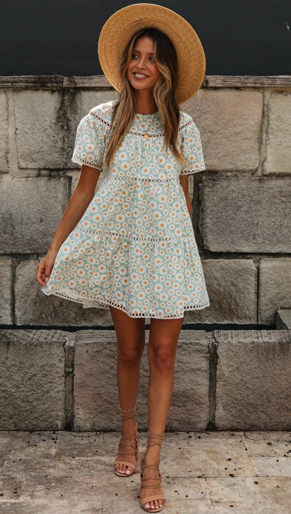 Delicate Green Sunflower Circle Dress