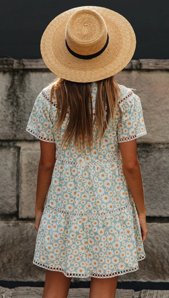 Delicate Green Sunflower Circle Dress