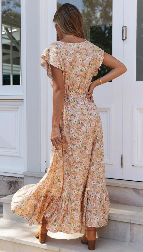 Coral Floral Bohemia Button-Down Dress