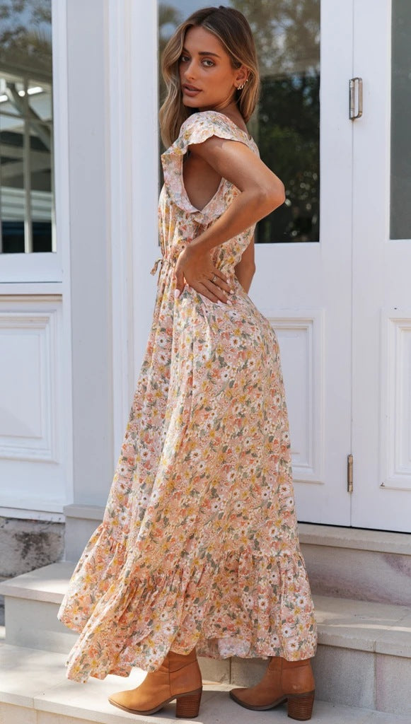 Coral Floral Bohemia Button-Down Dress