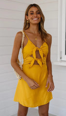 Yellow Double Bowknot Mini Dress