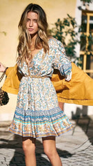 Turquoise Floral Surplice Wrap Dress