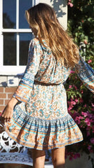 Turquoise Floral Surplice Wrap Dress
