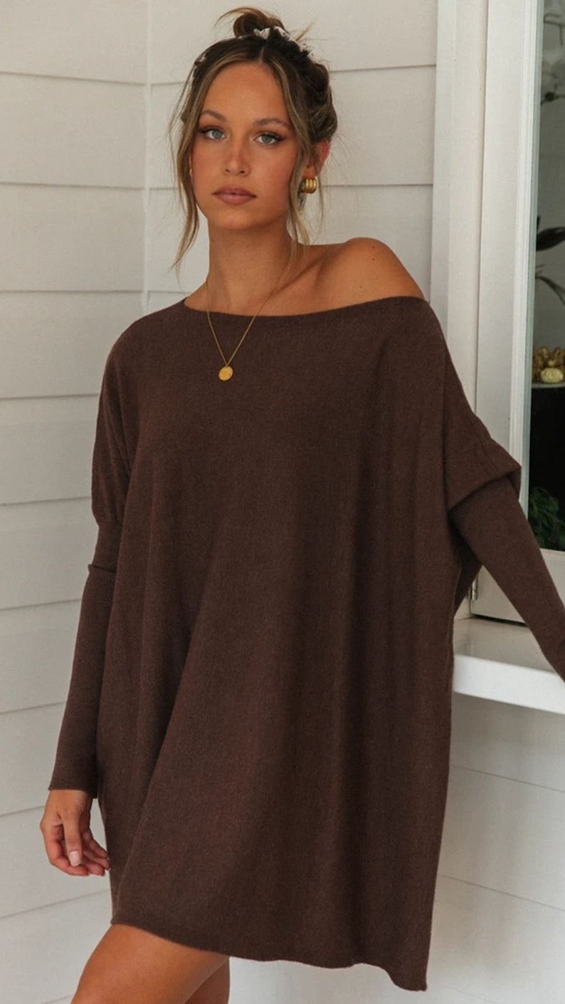 Coffee Oversized Batwing Tunic T-Shirt