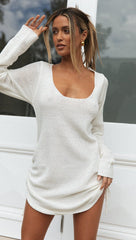 White Scoop Neck Knit Dress