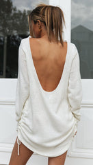 White Scoop Neck Knit Dress