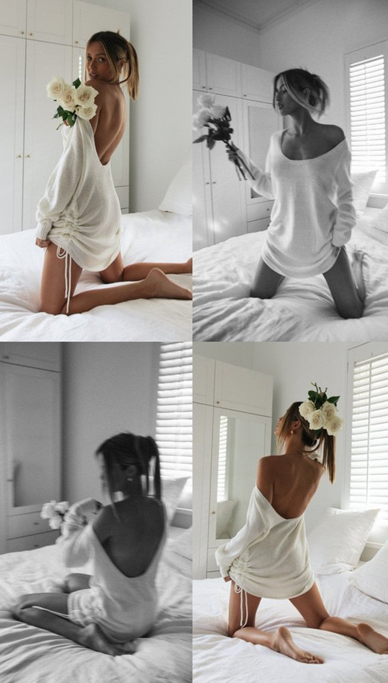 White Scoop Neck Knit Dress