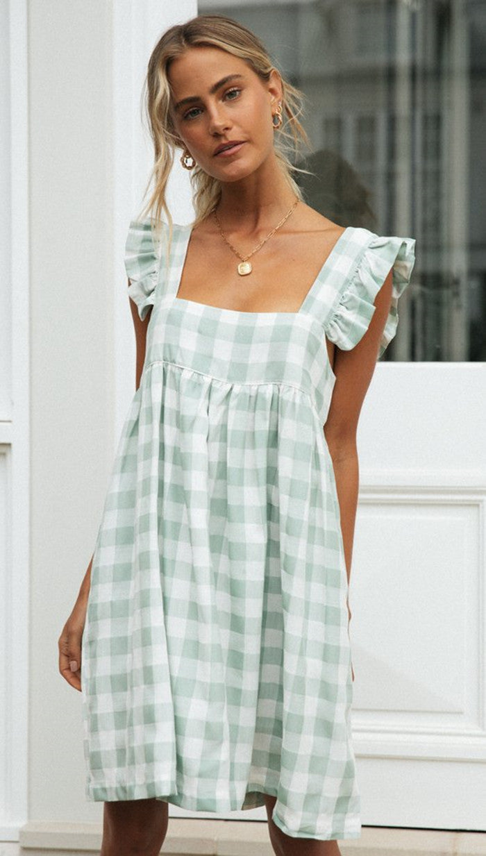 Green Tartan Print Shift Dress