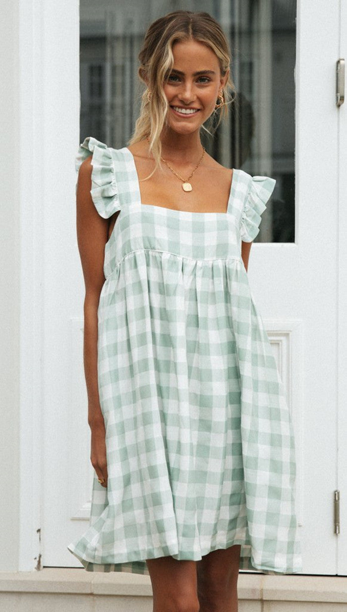 Green Tartan Print Shift Dress
