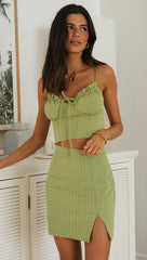 Limettengrünes Crop-Top und Rock-Set