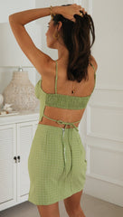 Limettengrünes Crop-Top und Rock-Set