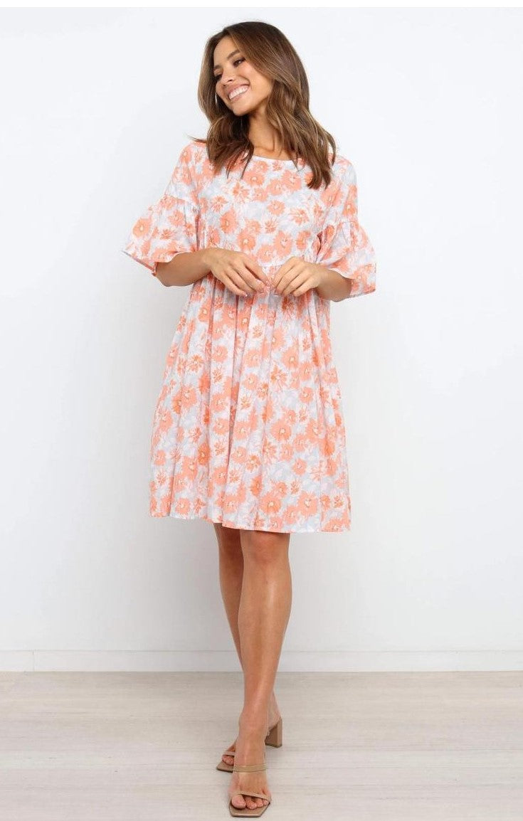 Coral Floral Babydoll Dress
