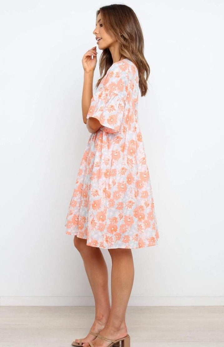 Coral Floral Babydoll Dress