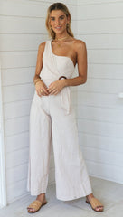Beige One-Shoulder Jumpsuit