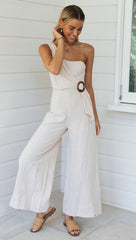 Beige One-Shoulder Jumpsuit