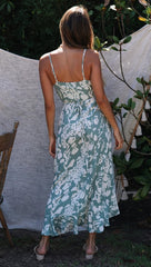 Green Foliage Silhouette Frill Slip Dress