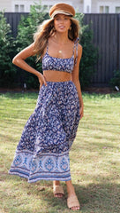 Marineblaues Camisole-Set mit Blumenmuster und Rock