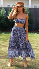 Marineblaues Camisole-Set mit Blumenmuster und Rock