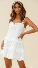 White String-Tie Shoulder Dress