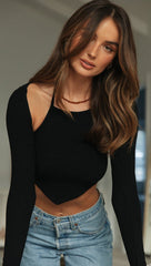 Black Two Pieces Long Sleeves Top
