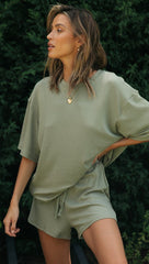 Olive Green Tee and Shorts Matching Sets