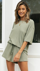Olive Green Tee and Shorts Matching Sets