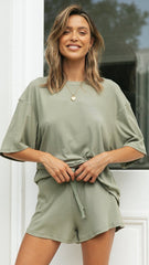 Olive Green Tee and Shorts Matching Sets