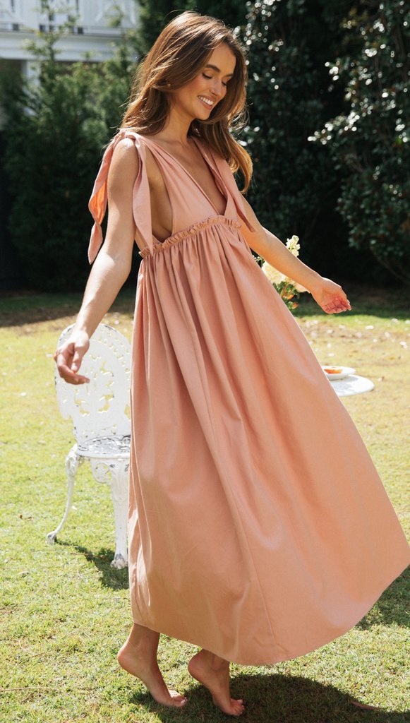 Pink Shoulder Tie Pleated Dress