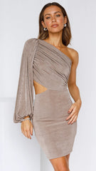 Khaki One Shoulder Mini Dress