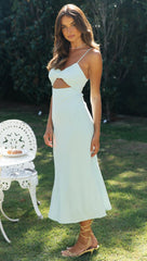 Mintgrünes rückenfreies Slip-Kleid mit Cut-outs