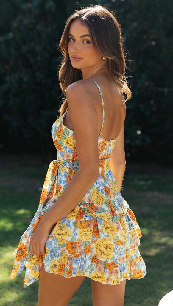 Colorful Floral Backless Slip Dress