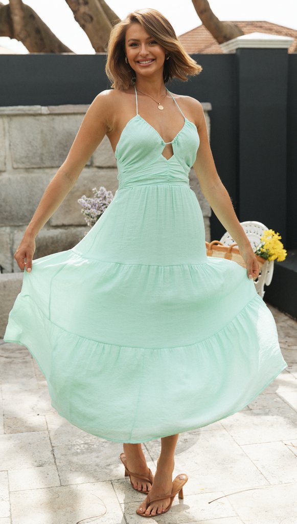 Mint Green Halter Neck Backless Dress